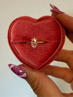 Delicate Gold Ring with Pink Marquise Stone Size 6